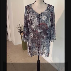Lavender sky large see through mess boho shirt 985